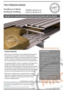 MRC Group - Secret Fix Over-Roofing System for Existing Metal Roofing backed with the Guardian System Warranty - Data Sheet - June 2015-page-001